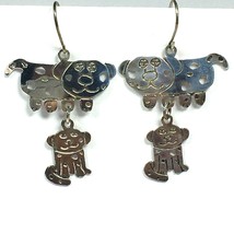 Vintage Dog and Puppy Dangle Pierced Earrings Signed NP 925 Sterling Silver - £19.12 GBP
