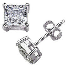 Princess Square Cut CZ Cubic Zirconia 925 Sterling Silver Stud Earrings Crystal - £16.26 GBP+