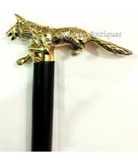 Brass Wolf Handle Black Wooden Walking Stick Vintage Victorian Antique C... - £40.14 GBP