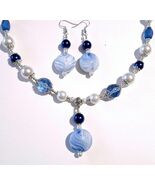 Murano silver pearl jewelry set Silver blue set Boho Murano handmade gla... - €71,18 EUR