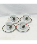 Ribbons and Tree Cups &amp; Saucers 4 Cups 4 Saucers Christmas Xmas - $12.73