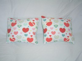 New Handmade Set of 2 Pillow 13 Inch Red and Teal Heart Yellow Accents Flannel - £21.34 GBP