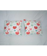 New Handmade Set of 2 Pillow 13 Inch Red and Teal Heart Yellow Accents F... - £21.25 GBP