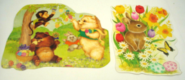 Two Vintage Cardboard Easter DieCut Decorations Spring Rabbits Bears Monkey Eggs - £7.45 GBP