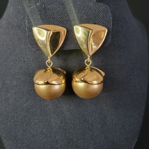 VTG Monet Gold Dangle Drop Earrings Clip-On Ball Orb Pearl Modernist Statement - £13.27 GBP