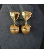 VTG Monet Gold Dangle Drop Earrings Clip-On Ball Orb Pearl Modernist Sta... - $22.96 CAD