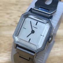 Vintage Timex Hand Wind Watch Women Silver Tone Square Cuff Bracelet Mechanical - £14.93 GBP