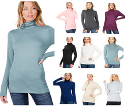 Women&#39;s Long Sleeve Soft Knit Turtleneck Warm T-Shirt Top - Cozy Casual ... - £14.90 GBP