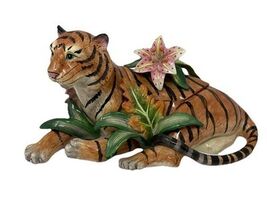 Fitz &amp; Floyd Tiger with Lilies Figurine Trinket Box - $123.49
