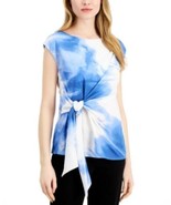 MSRP $70 Alfani Printed Side Tie Top Blue Size Medium - $37.62