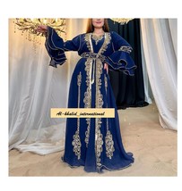 Royal Islamic Dubai Blue Georgette Abaya Moroccan Kaftan Caftan Gown Far... - $100.22