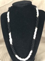 Vintage Freshwater Pearl &amp; Black Stone Bead Twisted Necklace 20” Long - £16.86 GBP