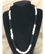 Vintage Freshwater Pearl &amp; Black Stone Bead Twisted Necklace 20” Long - £16.90 GBP