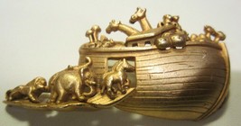 AJC AMERICAN JEWELRY CO Noah&#39;s Ark  Pin Brooch Vintage Gold Tone 1980s - $11.99