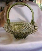 Fenton Art Glass Vintage Hobnail Colonial Green Large Basket - $99.00