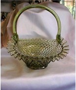 Fenton Art Glass Vintage Hobnail Colonial Green Large Basket - £78.90 GBP