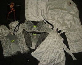 Victoria&#39;s Secret Unlined 36C Bra Set+Garter SLIP/CORSET+kimono Robe White Black - £149.05 GBP