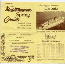 Cunard Line CARONIA 1960 Mediterranean Spring Cruise Brochure - $18.81