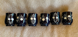 Vintage Hand Made Stoneware Sake Shot Cups Glazed Blue Embossed White Japan (6) - £23.96 GBP