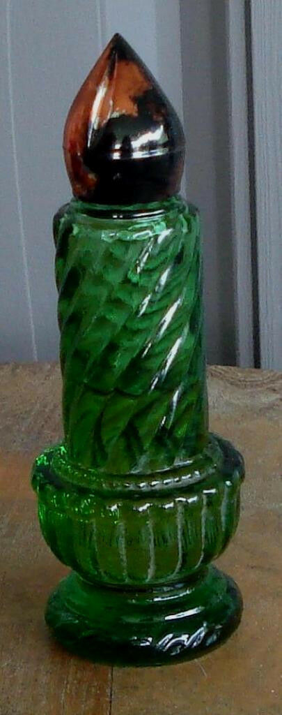 Nice Avon Collectible Green Glass Candle Bottle VG COND - $4.94