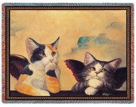 CHERUB CATS ANGEL KITTY TAPESTRY AFGHAN BLANKET THROW 54&quot; x 70&quot; USA MADE! - $53.59