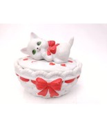 Lefton China Valentine Day 1985 covered candle trinket box cat kitty red... - £10.06 GBP