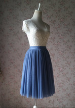 Dusty Blue Midi Tulle Skirt Outfit Women Custom Plus Size Tulle Ball Skirt image 5