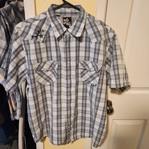 Lost Enterprise Mens L White Blue Balmoral Plaid Short Sleeve Pearlsnap ... - $4.54
