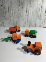 Wood Toy Construction 4 Vehicles, Cement Mixer, Dump Truck, Roller, Excavator - £23.39 GBP