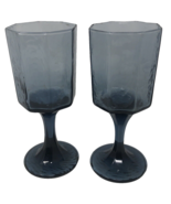 80s Libbey Facets Wine Glass Octagon Cobalt Blue Footed Goblet Glass Set... - £14.15 GBP