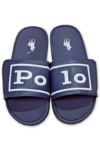 Polo Ralph Lauren Kids Boys Navy White Split Box Logo Slide Slippers, Sz 4 Kids - £34.88 GBP