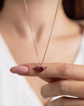 Natural Red Garnet Pendant, 14K Rose Gold Plated Charm Necklace, Gift For Lover - £72.48 GBP