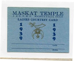 Maskat Temple 1939 Ladies Courtesy Card Wichita Falls Texas - £14.01 GBP