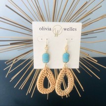 Olivia Welles Sandra Straw Drop Earrings, Turquoise/Tan,  NWT - £25.88 GBP