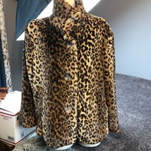 Faux Fur Tiger Swing Jacket Mob Wife Size XL GLAM Coat Large Buttons Very Soft - £56.60 GBP