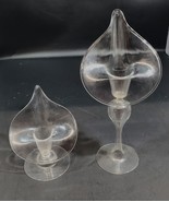 Vtg Set 2 Jack In The Pulpit Calla Lily Hand Blown Glass Candlestick Hol... - $29.69