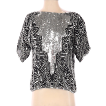 Vintage Women&#39;s Medium 100% Silk Sequined Beaded Blouse - £38.53 GBP