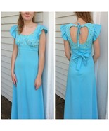 Blue Floral Maxi Dress Open Back 70s Vintage S - €37,95 EUR