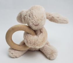 Jellycat Bashful Bunny Rabbit Plush Rattle Wooden Ring Grabber Baby Toy - £18.22 GBP
