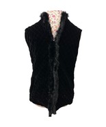 ✨ Chico’s Black Velvet Faux Fur Trim Vest Size 1 Quilted Luxe Boho Retro - $788.82 MXN