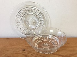 Pair Vtg 30s Art Deco Clear Floral Etched Depression Glass Bowl Plate Se... - £36.97 GBP