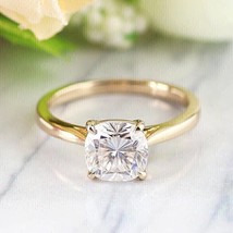 3 Ct Cushion Simulated Diamond 14k Yellow Gold Plated Engagement Solitaire Ring - £78.94 GBP
