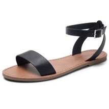 SANDALUP Women&#39;s Soft Faux Leather Open Toe Ankle Strap Flat Sandals 8.5 - $119.43 MXN