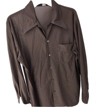 Vtg Shirt 60s 70s Disco Brown Styled In California L Mod Groovy Thin Polyester - £31.50 GBP