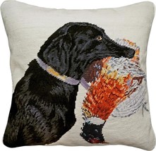 Pillow Throw Needlepoint Nice Catch 18x18 Rust Copper Black Brown Gold Blue - $299.00