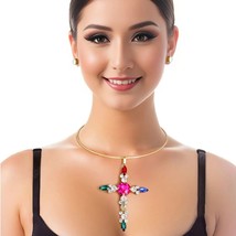 Gold Plated Marquise Multi Color Collar Choker Cross Fashion Necklace Set - £36.25 GBP