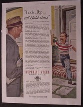 1952 Republic Steel Boy gets gold stars - Selling scrap print ad - $7.95