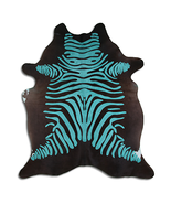 Acid Washed Distressed Zebra Cowhide Area Rug In Turquoise And Black - $568.95