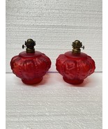 2 Antique Victorian Tulip Red Satin Hurricane Oil Lamp  5.5” no shades A... - $148.92 CAD