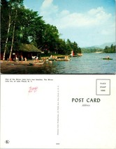 New York(NY) Lake Placid Mirror Lake Inn Beach Swimming Docks Boats VTG Postcard - £7.39 GBP